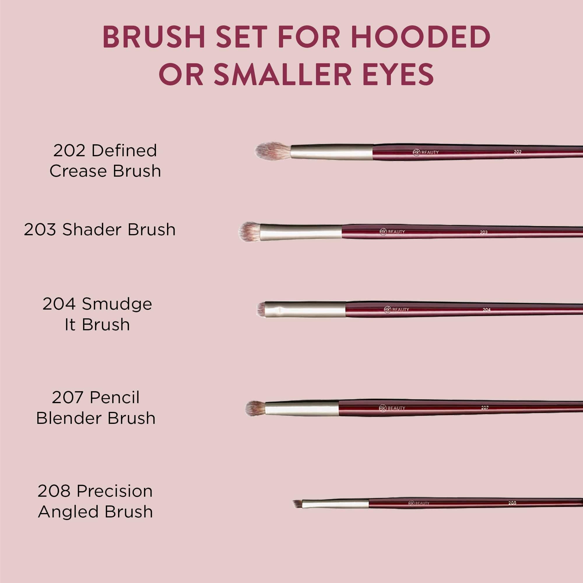 BK BEAUTY - BRUSH SET FOR HOODED OR SMALLER EYES (5PC) - Eyeshadow Brush Set for Blending, Smudging & Defining Eyeshadow and Eyeliner | Premium Eye Makeup Brushes for Precise Application