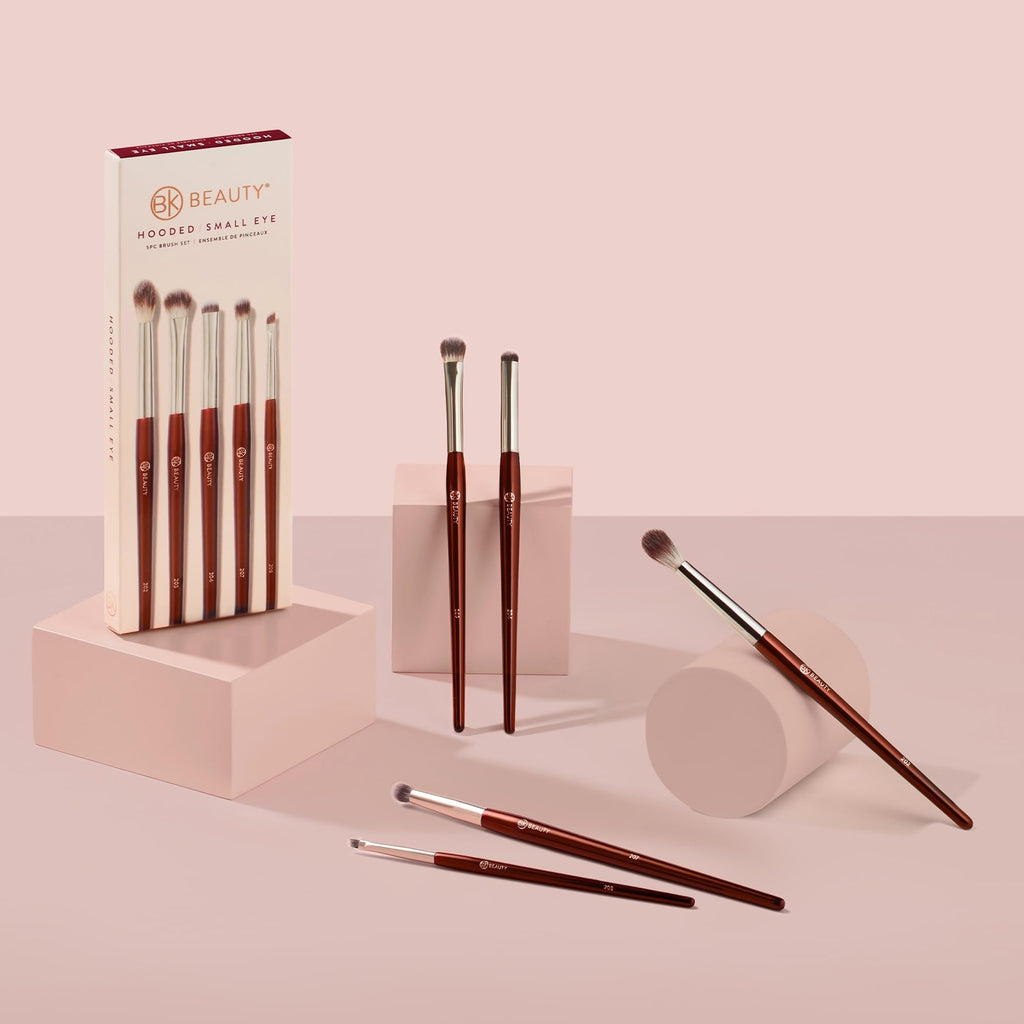 BK BEAUTY - BRUSH SET FOR HOODED OR SMALLER EYES (5PC) - Eyeshadow Brush Set for Blending, Smudging & Defining Eyeshadow and Eyeliner | Premium Eye Makeup Brushes for Precise Application